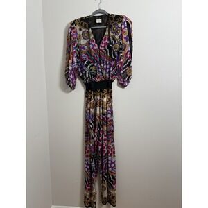 1980's Diane Fres Original Ladies All Silk Jumpsuit Colorful Beaded Patterned